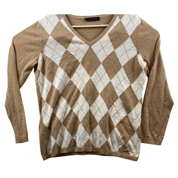 Tommy Hilfiger Argyle Sweater Brown SIZE ? >> See Photos for Measurements - Picture 1 of 9